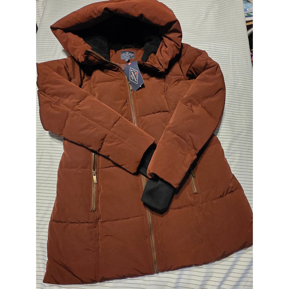 1065 St Johns Bay Womens Cinnamon Brn Quilted Puffer Jacket Hooded Parka SzM NEW